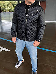Чоловіча шкіряна куртка утеплена демісезонна коротка стьобана повсякденна, розміри 46, 48, 50, 52 чорна