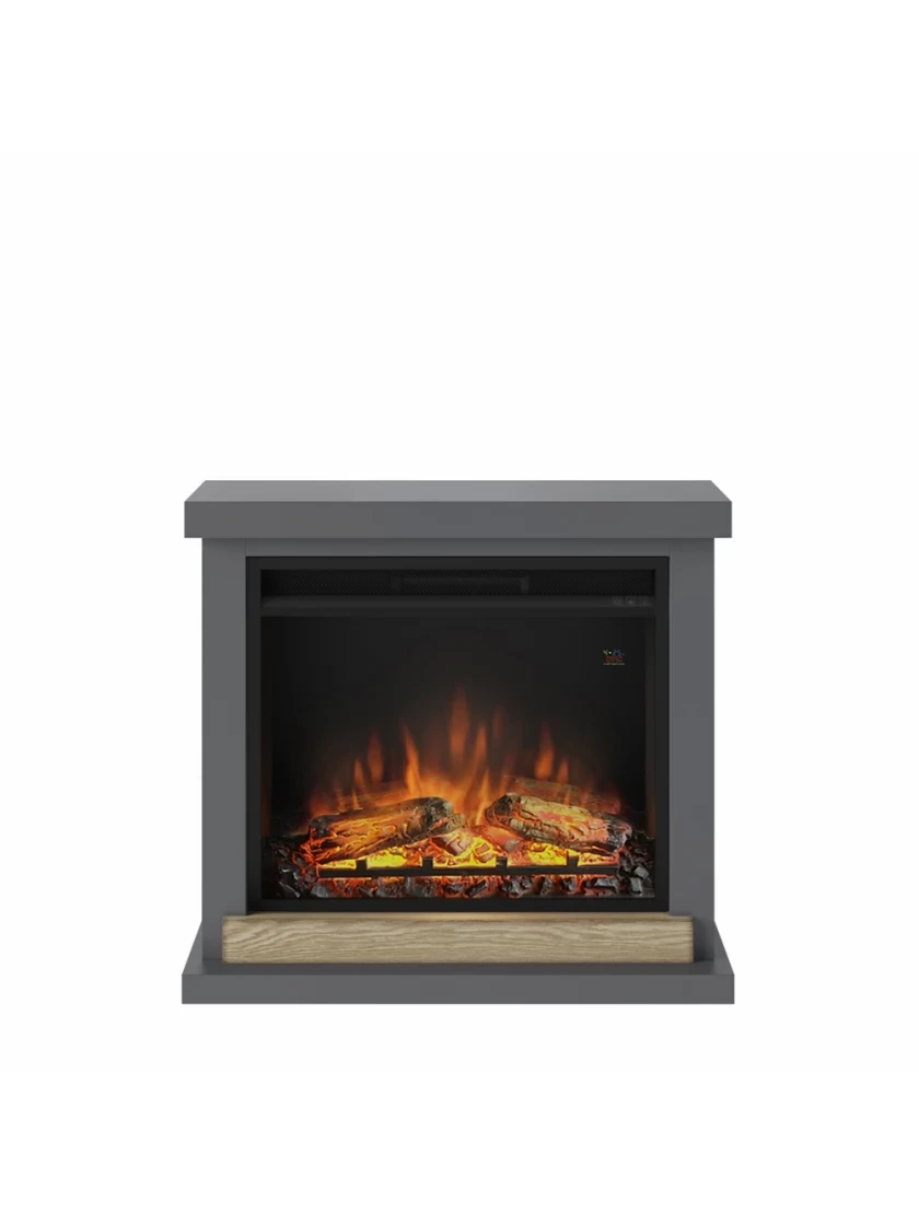 Підлоговий кімнатний електрокамін з порталом, камінокомплект з обігрівом для дому Tagu Hagen сірий