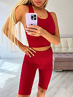 Красивий спортивний одяг жіночий для фітнесу, Жіночий тренувальний костюм Червоний з велосипедками і майкою