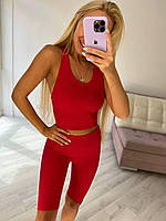 Стильний фітнес одяг для жінок, Легкий спортивний костюм жіночий Червоний, Шорти та майка для спорту жіночі