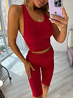 Эластичный тренировочный женский костюм Красный, Спортивный женский облегающий костюм для фитнеса и йоги