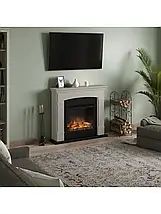 Підлоговий кімнатний електрокамін декоративний з порталом, камінокомплект з обігрівом Tagu Helmi світло-бежевий, фото 4