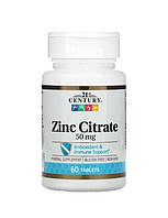 Цинк цитрат 50 мг в таблетках, Zinc Citrate 50 mg, 21st century, 60 таблеток, 50 мг цинка в 1 порции