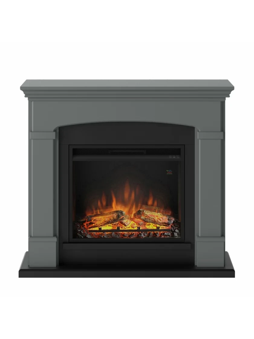 Декоративний підлоговий електрокамін з порталом, електричний камінокомплект з обігрівом Tagu Helmi сірий