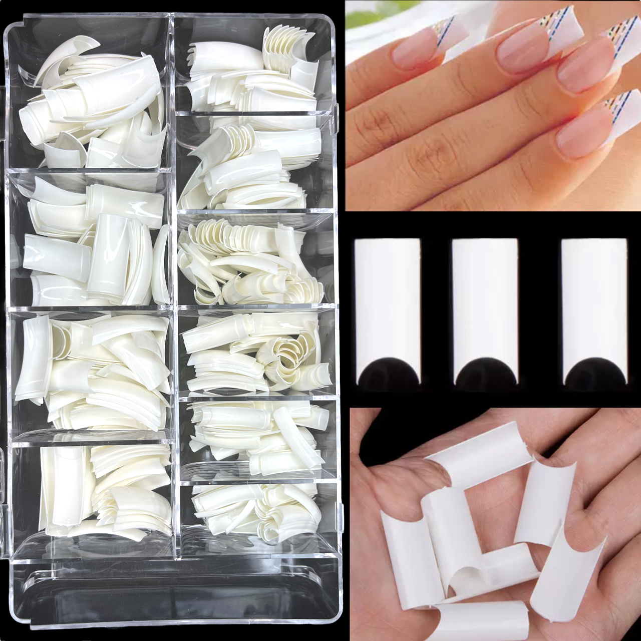 Типси гелеві в прозорому боксі для нарощування нігтів (10 різних розмірів у наборі) 500 шт./в упак. Арка (білий) No1, фото 1