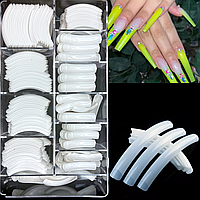 Типсы гелевые в прозрачном боксе для наращивания ногтей (10 разных размеров в наборе) 500 шт./в уп. Мягкий квадрат (белый) №4