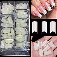 Типсы гелевые в прозрачном боксе для наращивания ногтей (10 разных размеров в наборе) 500 шт./в уп. Арка (молочный) №7