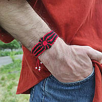 Мужской браслет ручного плетения макраме "Sontsevorot" (красно-черный)