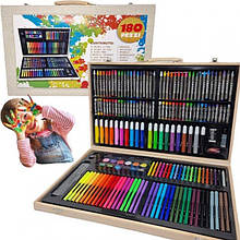 Дитячий набір для малювання 180 предметів (Набір для творчості в валізі дерев'яні, художній набір)