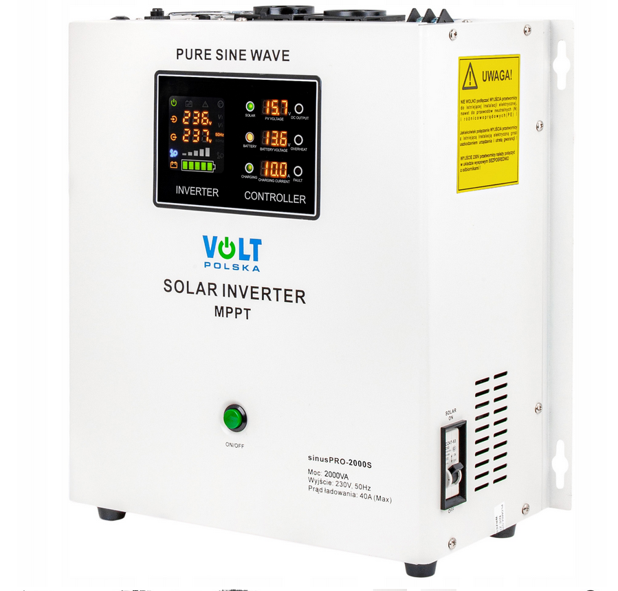 СОНЯЧНИЙ ІНВЕРТОР volt polska SINUS PRO 1400-2000W 24V 230V (для котлів) (розпечатувався для тесту)