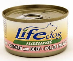 Консерва для собак класу холістик LifeDog fillets beef and chicken 90g, ЛайфКет 90гр Куряче філе з яловичиною