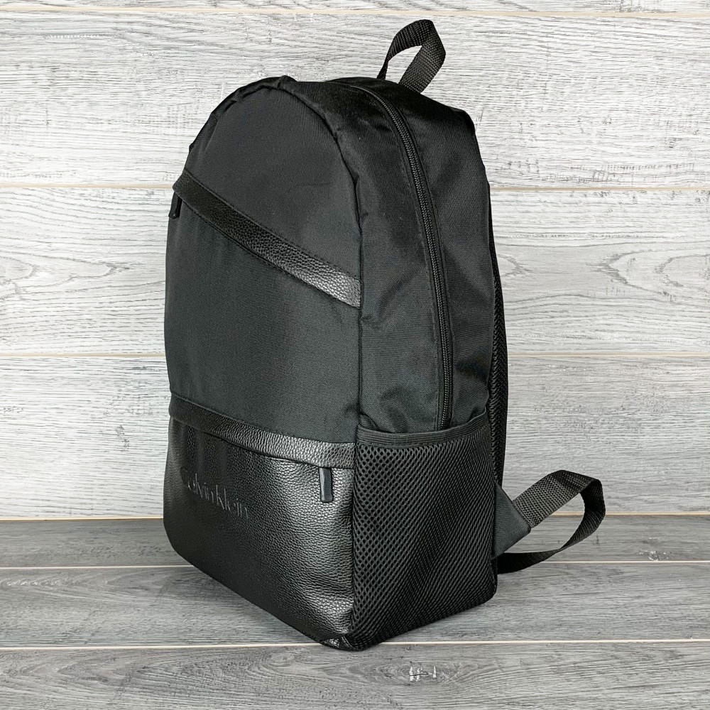 Черный городской рюкзак Cavlin Kein, из текстиля и эко-кожи, 39 * 28 * 14 см, молодежный прогулочный рюкзак - фото 1 - id-p1690109183