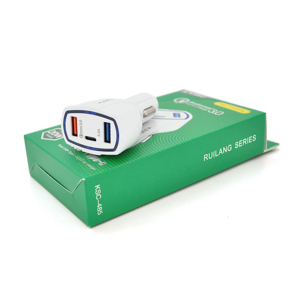 АЗУ 12-32V iKAKU KSC-485 RUILANG QC3.0, 2xUSB+Type-C, Output: USB1/Type-: DC5V/2.4A, USB2: output 9V/2.2A,