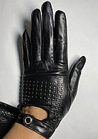 Перчатки женские кожаные из натуральной лайковой кожи чёрные без подкладки фірма Pitas