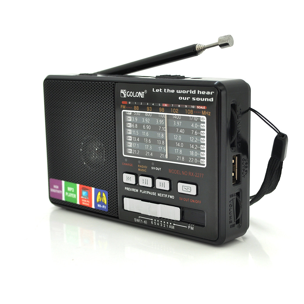 Радіоприймач GOLON RX2277, LED, 3W, AM/FM радіо, Входи microSD, USB, AUX, живлення від USB+АКБ BL-5C, корпус