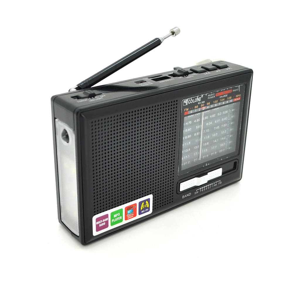 Радіоприймач GOLON RX377BT, LED, 3W, AM/FM радіо, Входи microSD, USB, живлення від USB кабелю + АКБ BL-5C+2*LR20,
