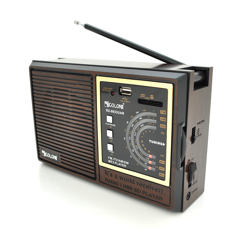 Радіоприймач GOLON RX9933UAR, 6W, AM/FM радіо, Входи microSD, USB, живлення від 220+АКБ+4*LR20, корпус