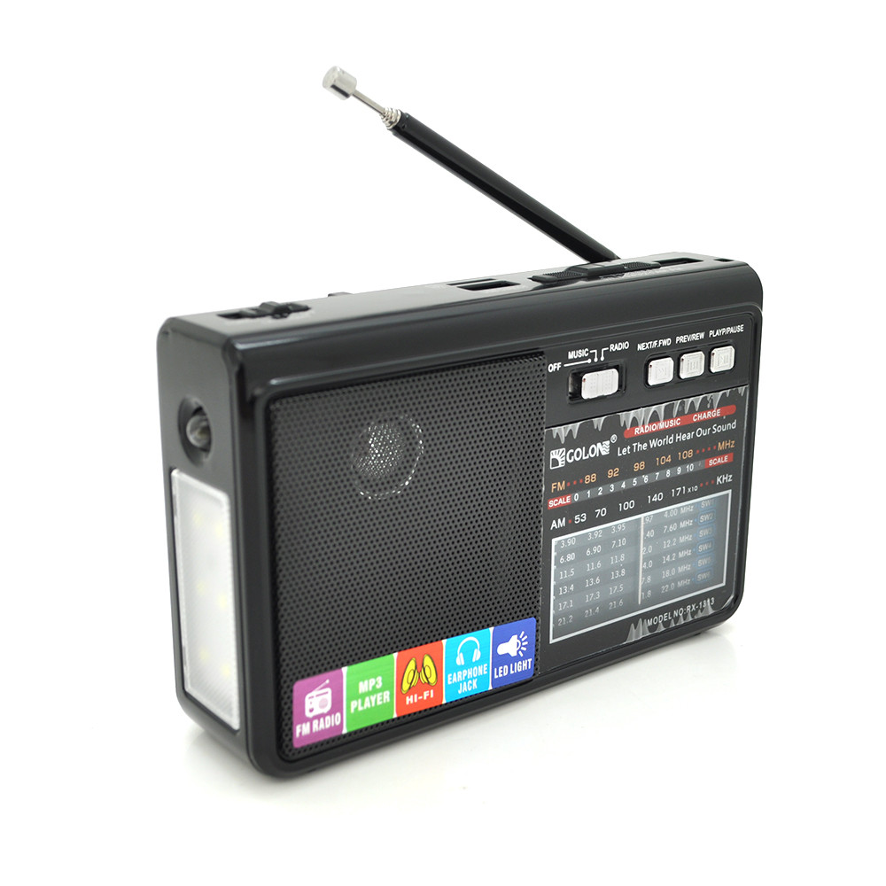 Радіоприймач GOLON RX1313, LED, 3W, AM/FM радіо, Входи microSD, USB, живлення від 220+АКБ BL-5C+2*LR20, корпус