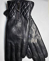 Перчатки женские из натуральной лайковой кожи чёрные на шерстяной подкладке, фирма Pitas