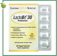 LactoBif, пробиотики, 30 млрд КОЕ, 60 вегетарианских капсул, California Gold Nutrition, США