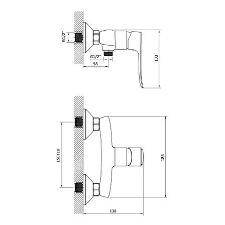 SLIP змішувач для душу одноважільний, хром 35 мм Арт. RBZ090-5, фото 2