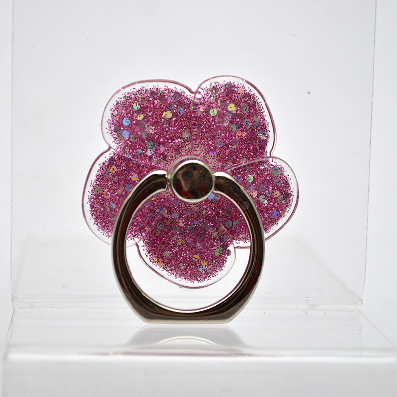 Універсальний тримач для телефона PopSocket (попсокет) Flower Glitter з кільцем Рожевий