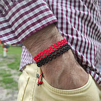 Мужской браслет ручного плетения макраме "Triple Zhniven'" (красно-черный)
