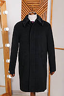 Мужское зимнее черное пальто утепленное классическое с мехом 48