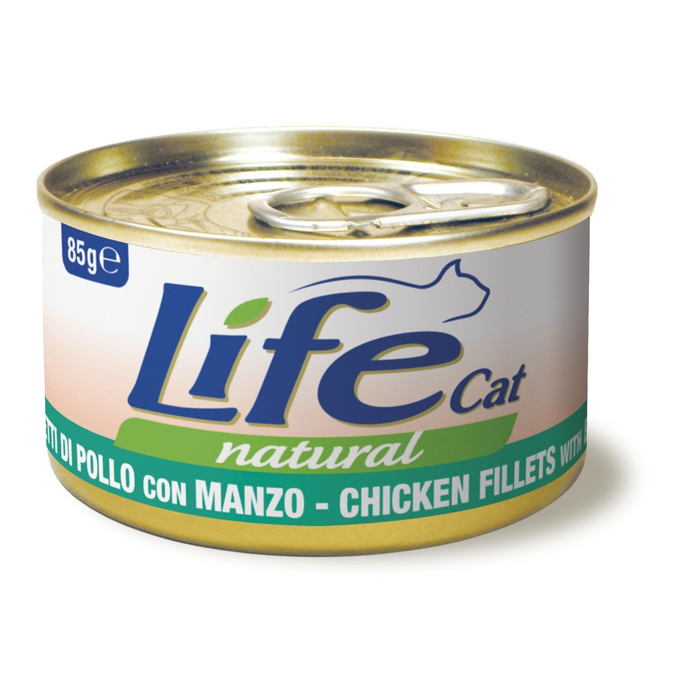 Консерва для кішок класу холістик LifeCat Сскеп fillet with beef 85g, ЛайфКет 85гр Курка з яловичиною
