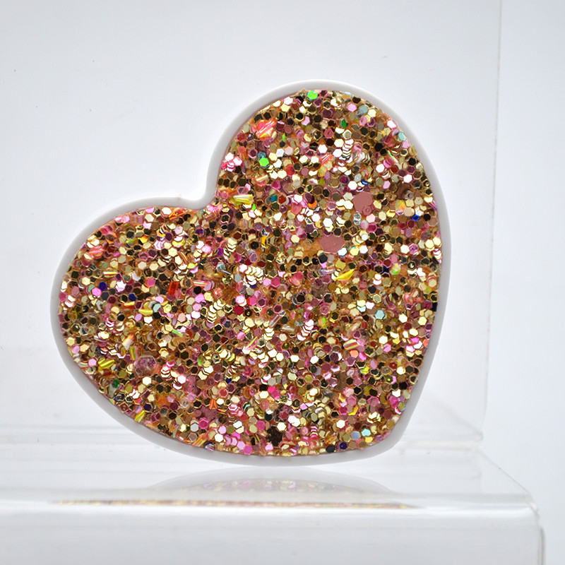 Універсальний тримач для телефона PopSocket (попсокет) Glitter Hearth Жовтий