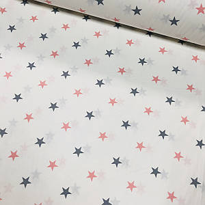 Тканина поплін зірки сіро-пудрові на білому (ТУРЦІЯ шир. 2,4 м) (R-FR-0631)