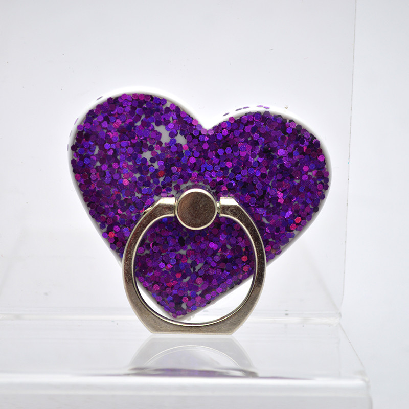 Універсальний тримач для телефона PopSocket (попсокет) Hearth Glitter з кільцем Фіолетовий