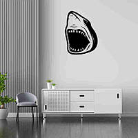 Виниловая интерьерная наклейка декор на стену и обои (стекло, мебель, зеркало, металл) "Голова акулы (возможен