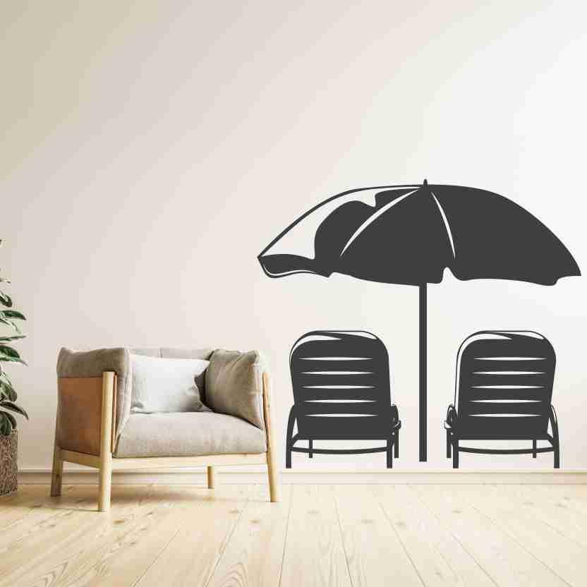Вінілова інтер'єрна наклейка декор на стіну та шпалери (скло, меблі, дзеркало, метал) "Шезлонги та пляжна парасолька (можливий з