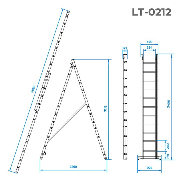 Лестница алюминиевая, 2-х секционная, универсальная, раскладная, 2*12 ступ., 5,9 м ТМ "Интертул" - фото 3 - id-p1690278896