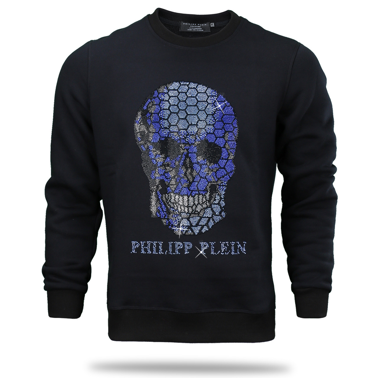 Світшот осінь-зима чоловічий чорний PHILIPP PLEIN #61 зі стразами синіми BLK L (Р) 22-515-003