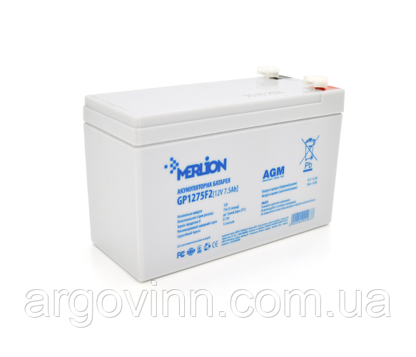 Акумуляторна батарея MERLION AGM GP1275F2 12 V 7,5 Ah ( 150 x 65 x 95 (100)) White Q10/420