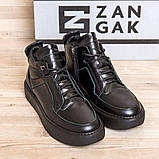 Чоловічі чорні шкіряні зимові черевики на хутрі, фото 2