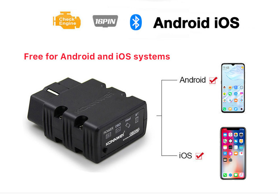 Діагностичний сканер KONNWEI KW902 OBD2 Black Bluetooth 5.0 для Android та IOS Pic18f25k80