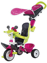 Дитячий металевий велосипед Бебі Драйвер з козирком та багажником, рожево-зелений, 10 міс.+