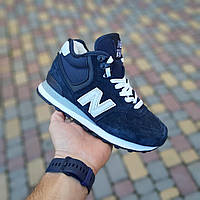 Теплые зимние Кроссовки New Balance 574 Синие замшевые высокие Женские зимние кроссовки нью беленс на меху