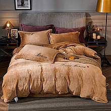 Тепла постільна білизна з велюру Monica півторашній розмір - бежевий