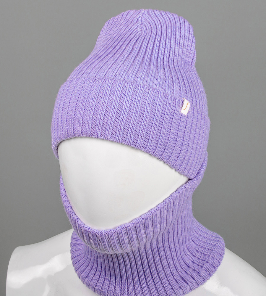 Шапка з флісовою підкладкою + Подвійний Баф (С2108), Бузковий, фото 1