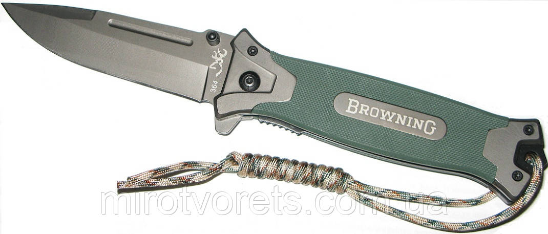 Ніж напівавтомат Browning 364 G10, фліппер, склобій, темляк