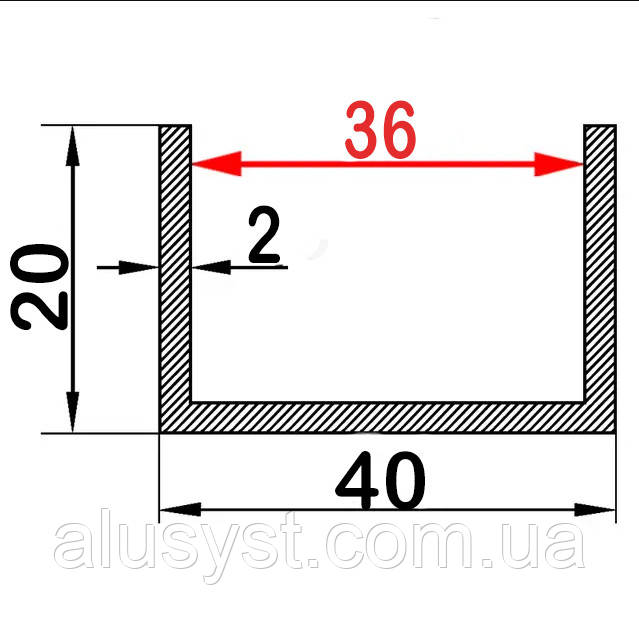36мм / 40х40х2 швелер 50см / Анодований