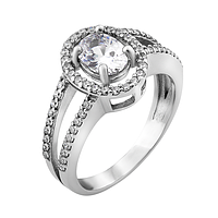 Серебряное кольцо с большим овальным камнем и маленькими фианитами