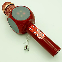 Микрофон Караоке с динамиком и цветомузыкой USB AUX Ukc WS-1816 в коробке Красный