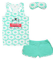 Костюм жіночий зручний для дому та сну майка + шорти 100% бавовна Vivioji Ментоловий розмір S (11936)