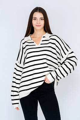 6040 Джемпер-поло молочно-чорний