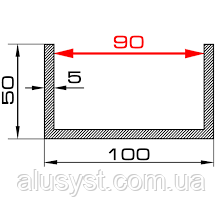 90мм / 100х50х5 швелер 50см / Анодований